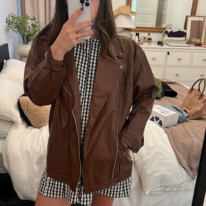 Princess Polly brown leather jacket SIZE 2. Oversized
